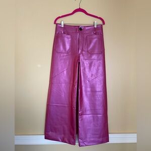 Maeve by Anthropologie Colette Cropped Wide Leg Pant in Pink Faux Leather